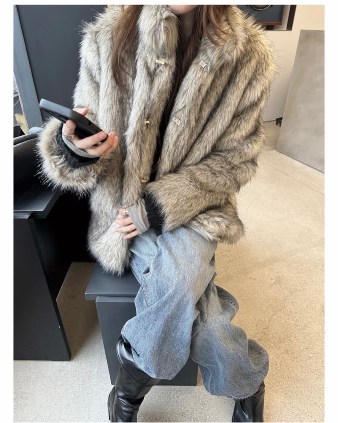 쓰리컷 라쿤 퍼자켓 퍼코트 상품이미지5