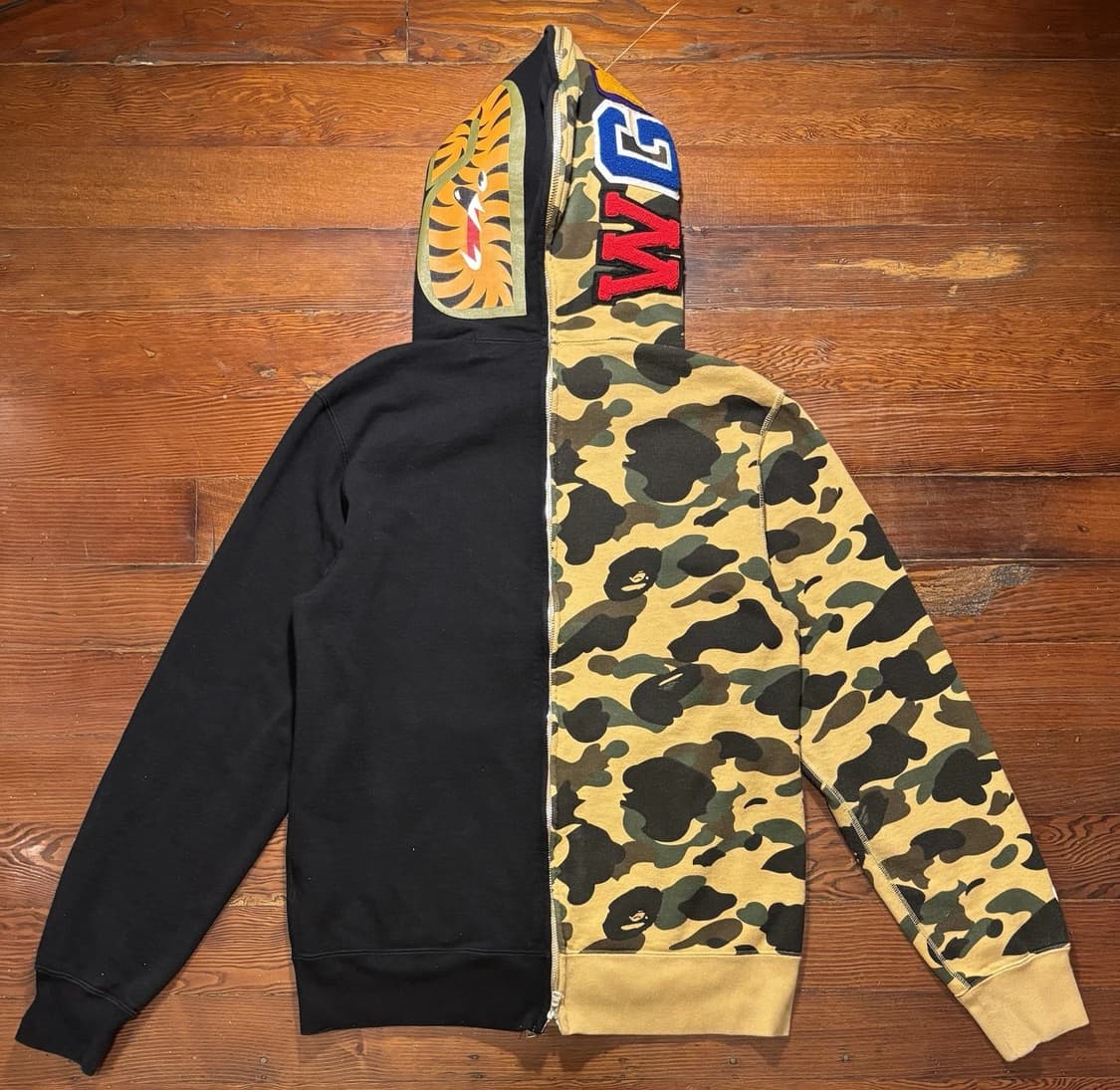 베이프 1st 카모 세퍼레이트 하프 카모 후드집업 황계 블랙 상품이미지2