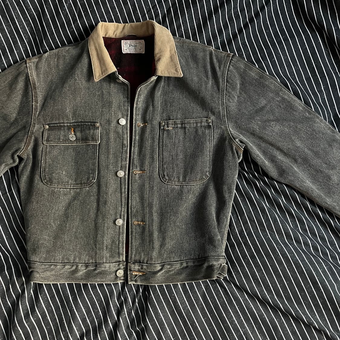 90s 폴로 덩가리 데님자켓 블랙 M 상품이미지4