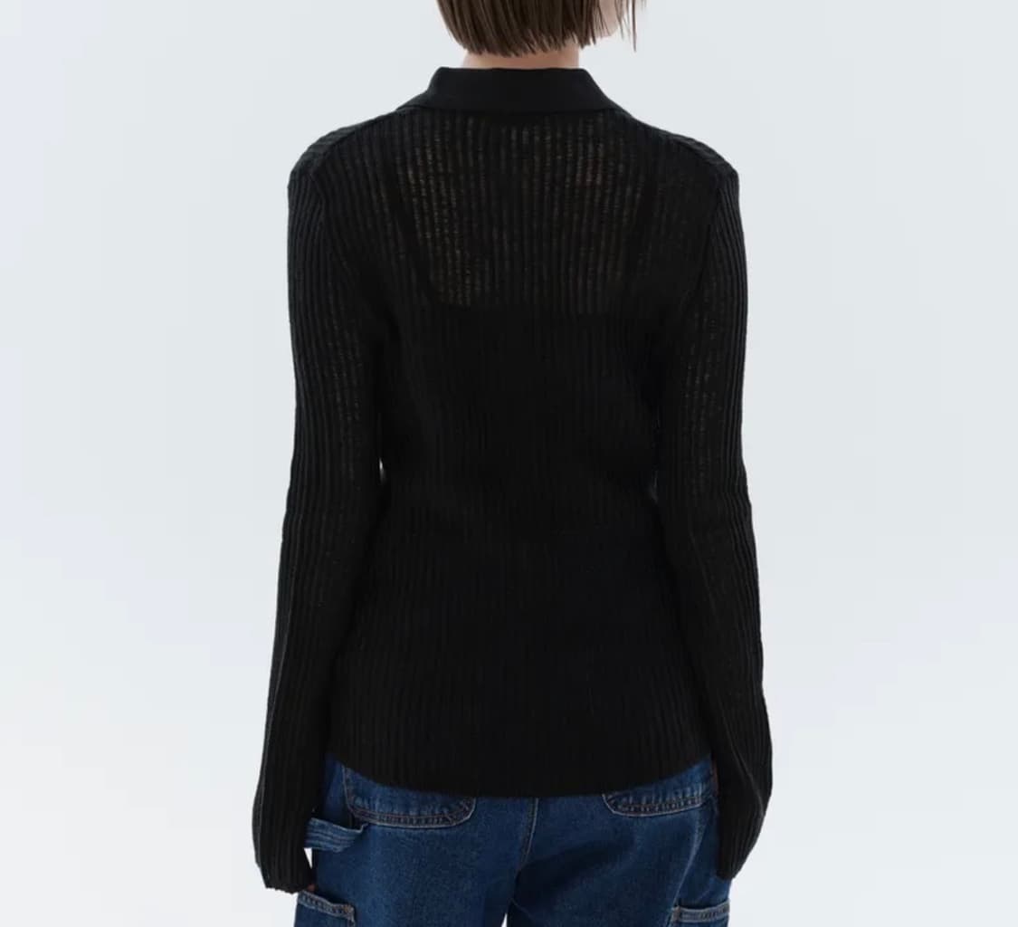 [L] 우먼즈 버티컬 크로셰 슬림 칼라드 가디건 상품이미지2