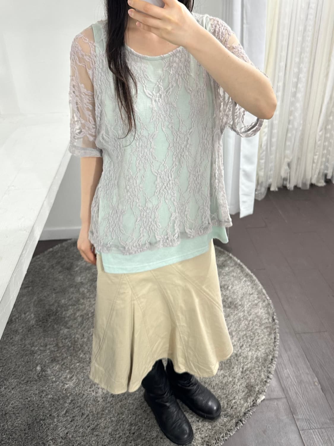 dual view beige midi skirt 상품이미지5