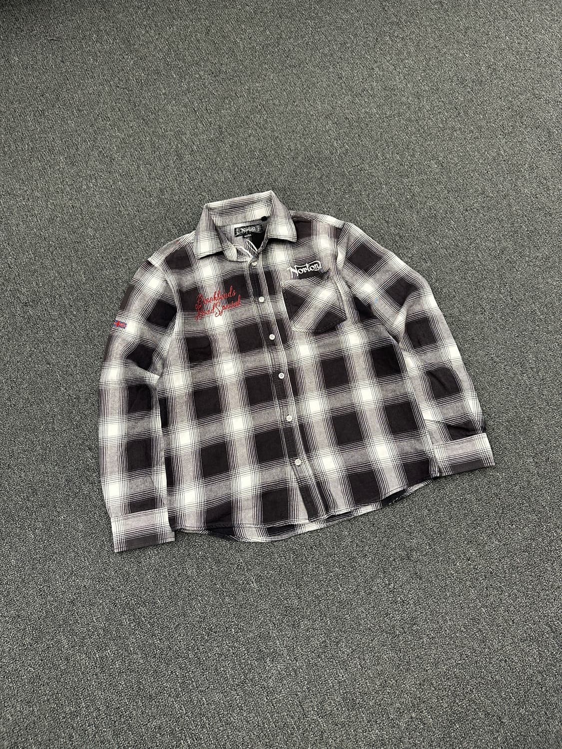 M) 노턴 모터사이클 UK 자수 셔츠 체크 패턴 상품이미지3
