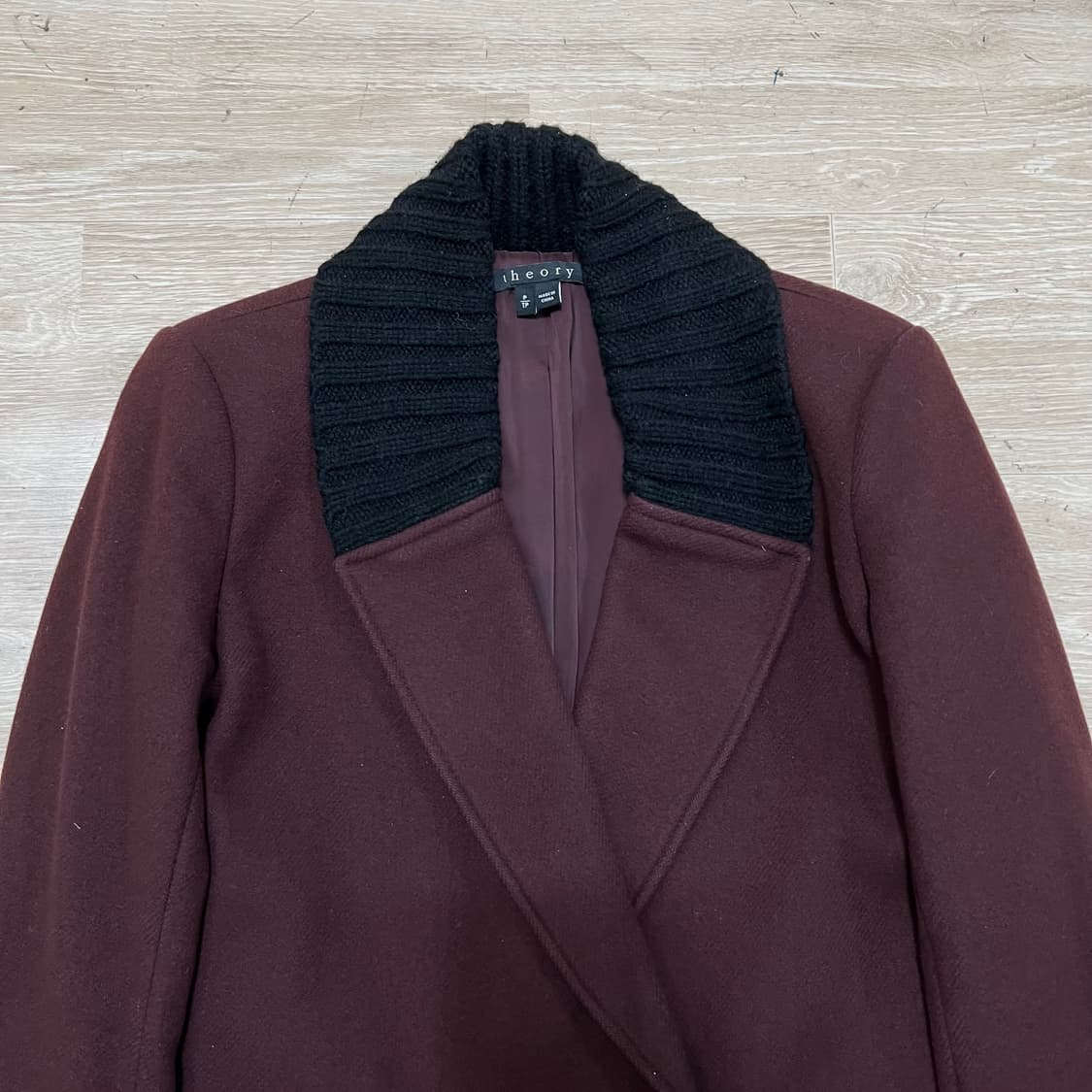 띠어리 여성 니트 트리밍 배색 울 키시미어 코트 [버건디] S/90 상품이미지2