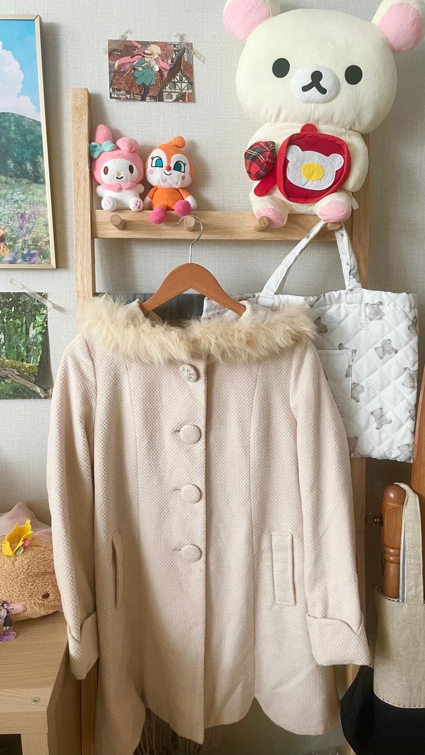 모리걸 빈티지 러블리 퍼 후드 코트 🤍💗🎀 상품이미지1