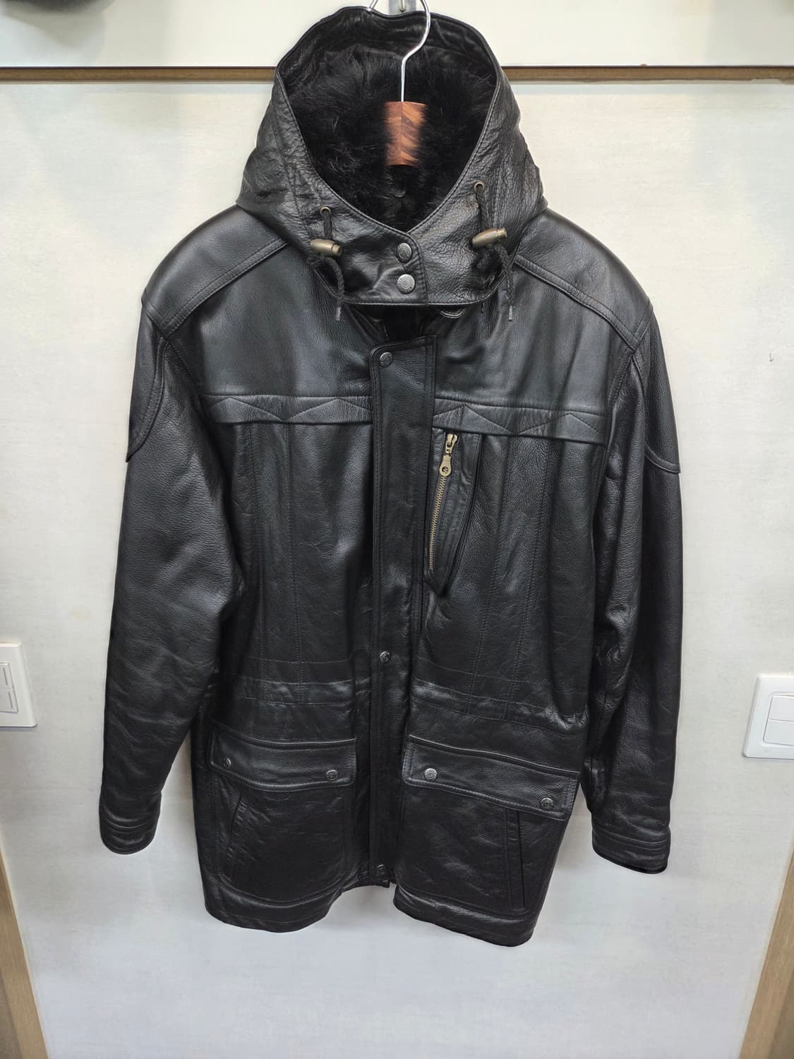H.b.leather 퍼 소가죽 코트 후드자켓 m 상품이미지1