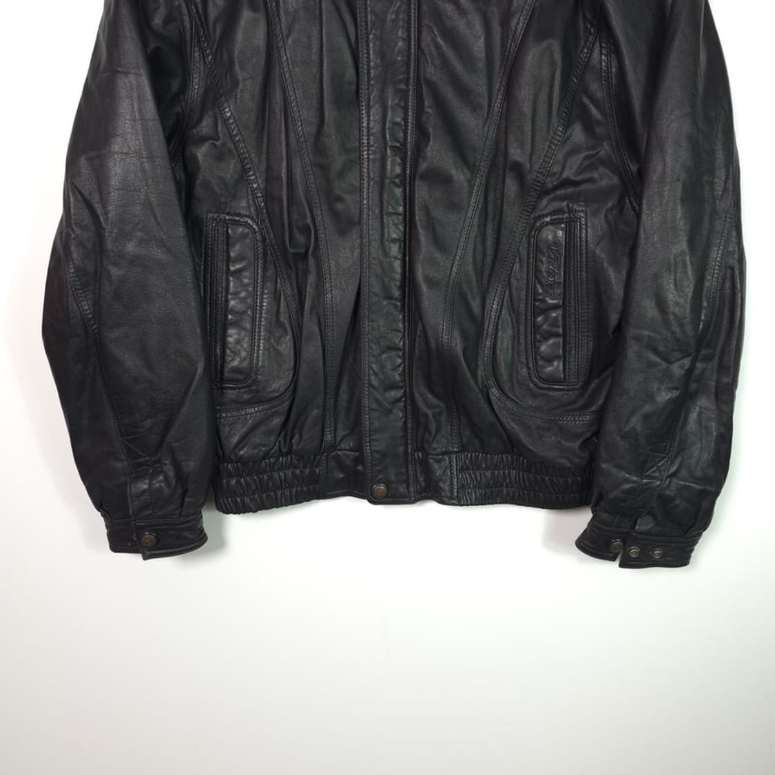 Vintage 오버핏 블랙 리얼 레더 블루종 XXL 상품이미지4