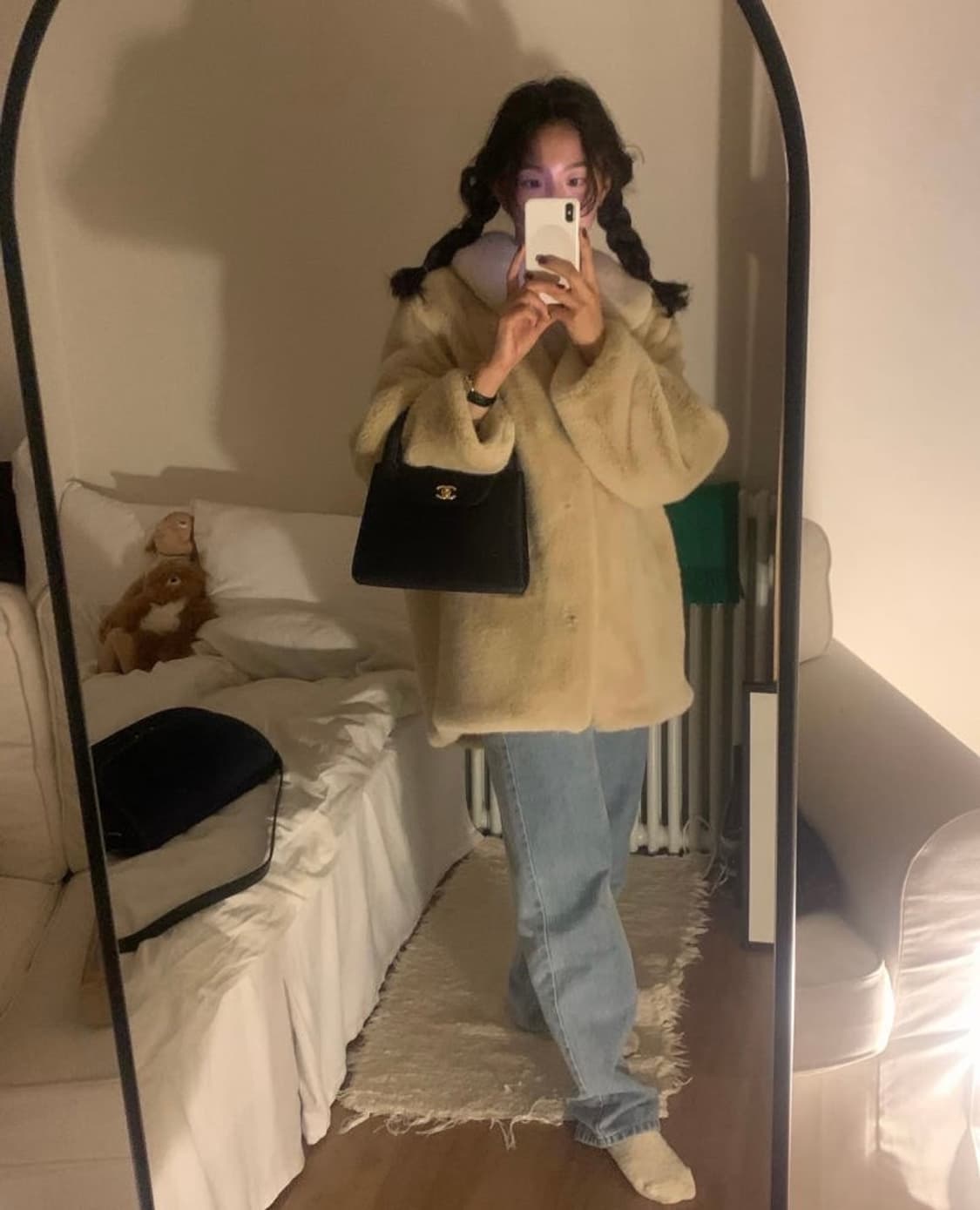 모네 리본빛 에디트퍼 베이지 카라 밍크 하프 상품이미지7