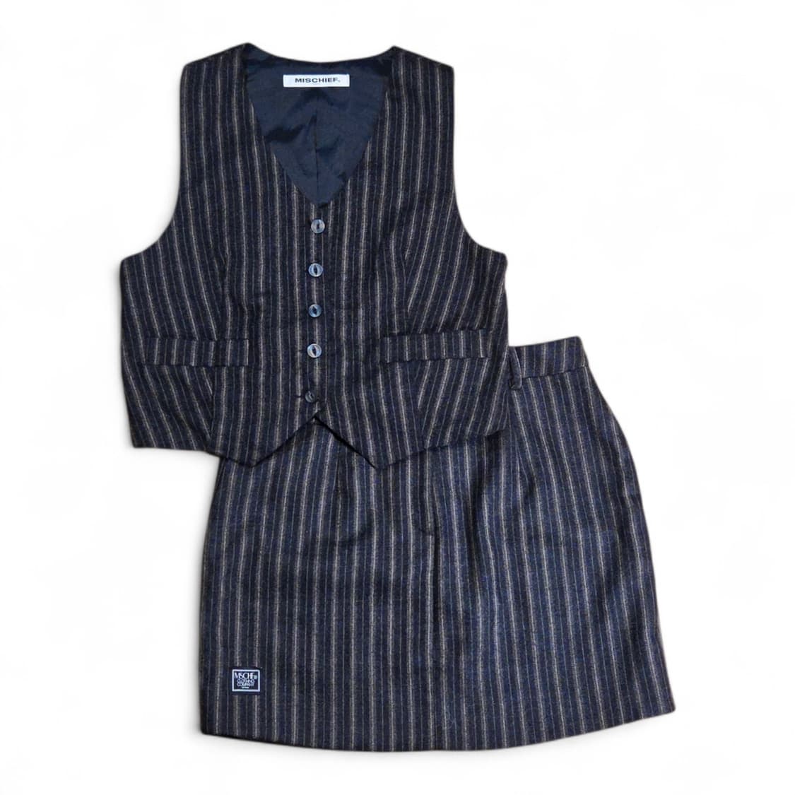 미스치프 스트라이프 베스트 & 스커트 셋업 (M) 상품이미지1