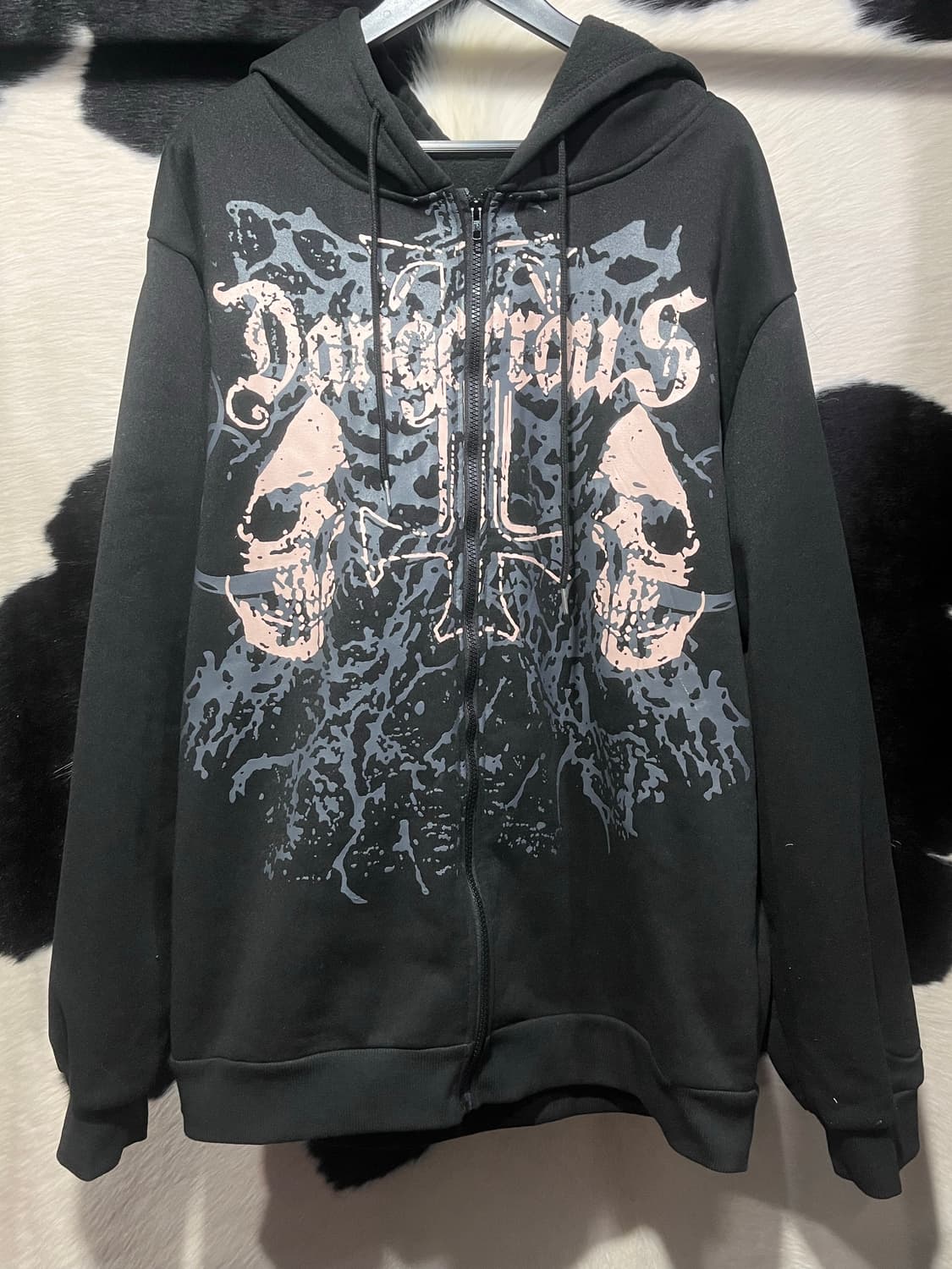 오버핏 해골 프린팅 후드집업 상품이미지2