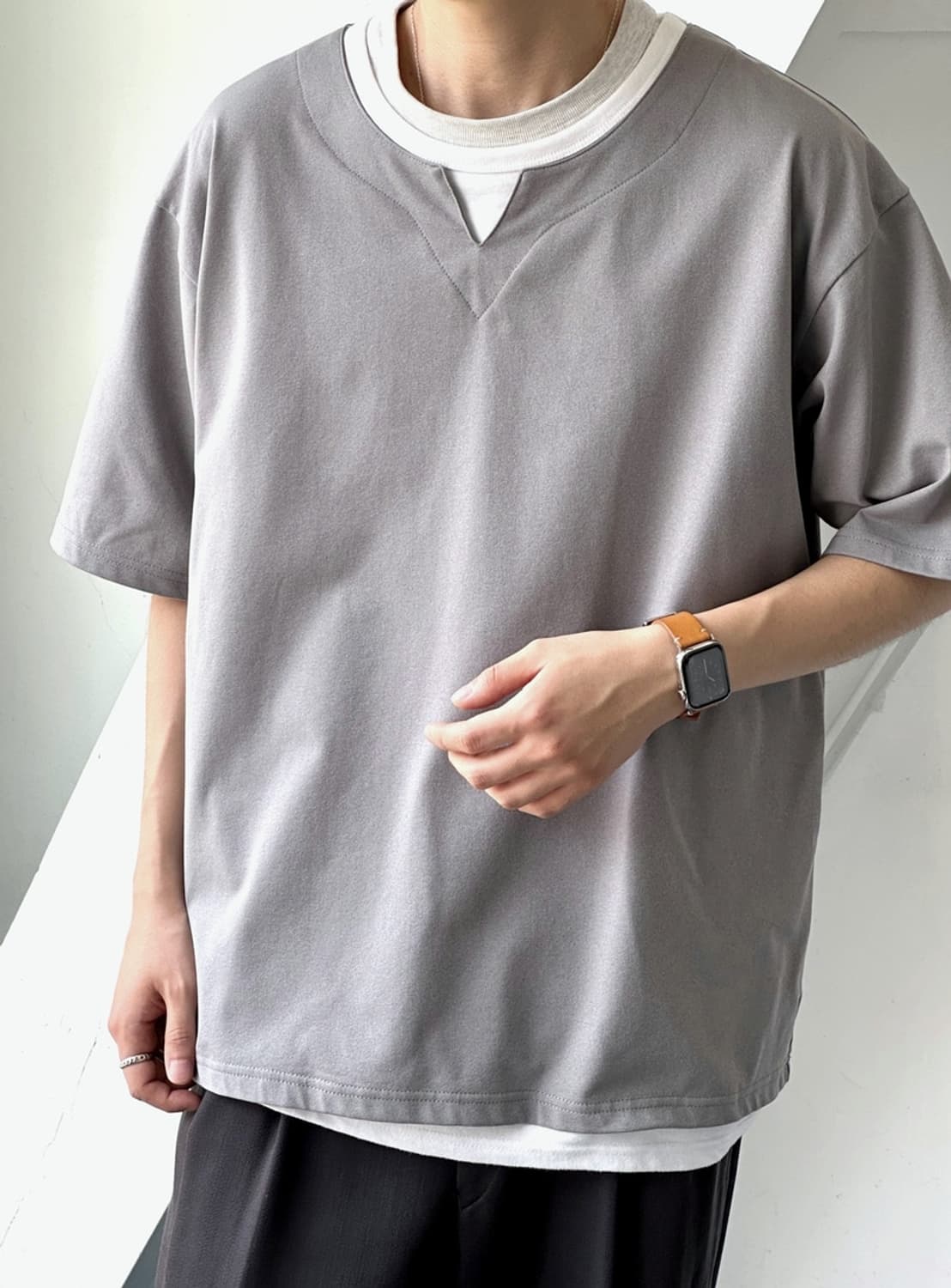 Fake layered neck H/S top 상품이미지7