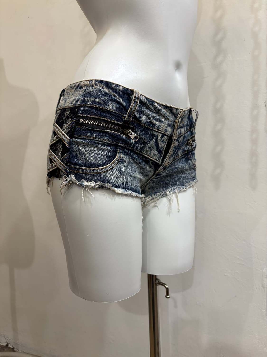 사이드 시스루 레이스 그런지 데님 숏팬츠 갸루 상품이미지1