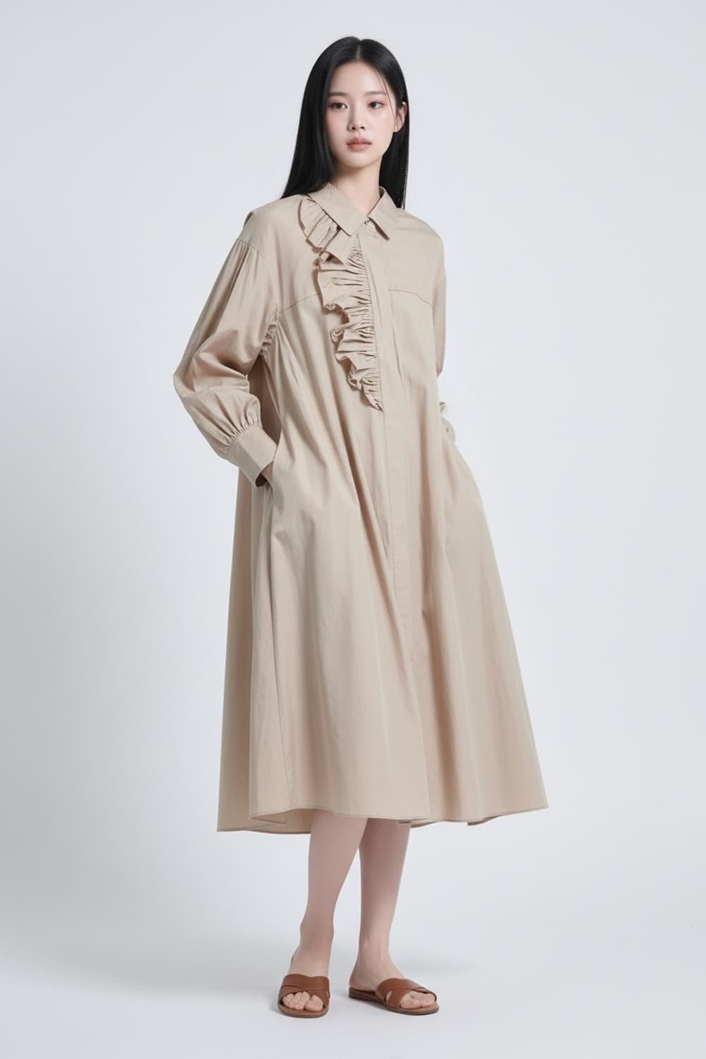 오즈세컨 연핑크 롱 플리츠 언발란스컷 원피스 S 상품이미지2