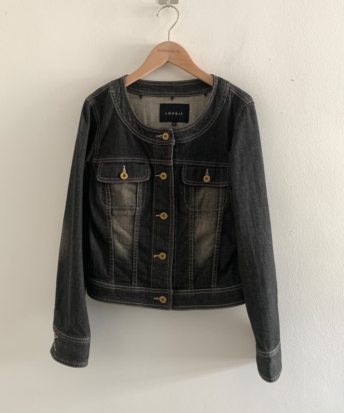 (Vintage)Black Denim Washed Jacket 상품이미지1