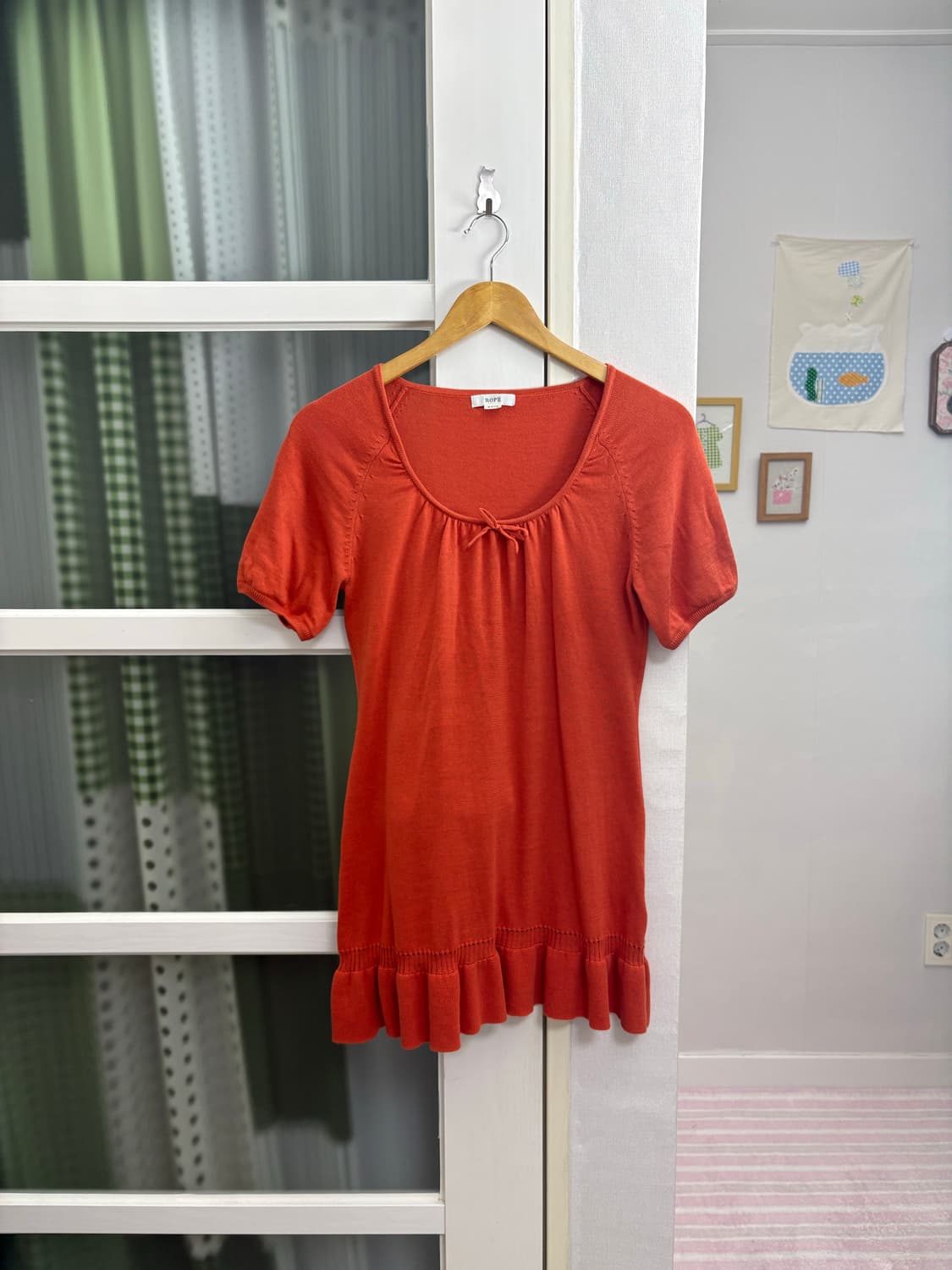 오렌지 반소매 니트 탑 상품이미지1