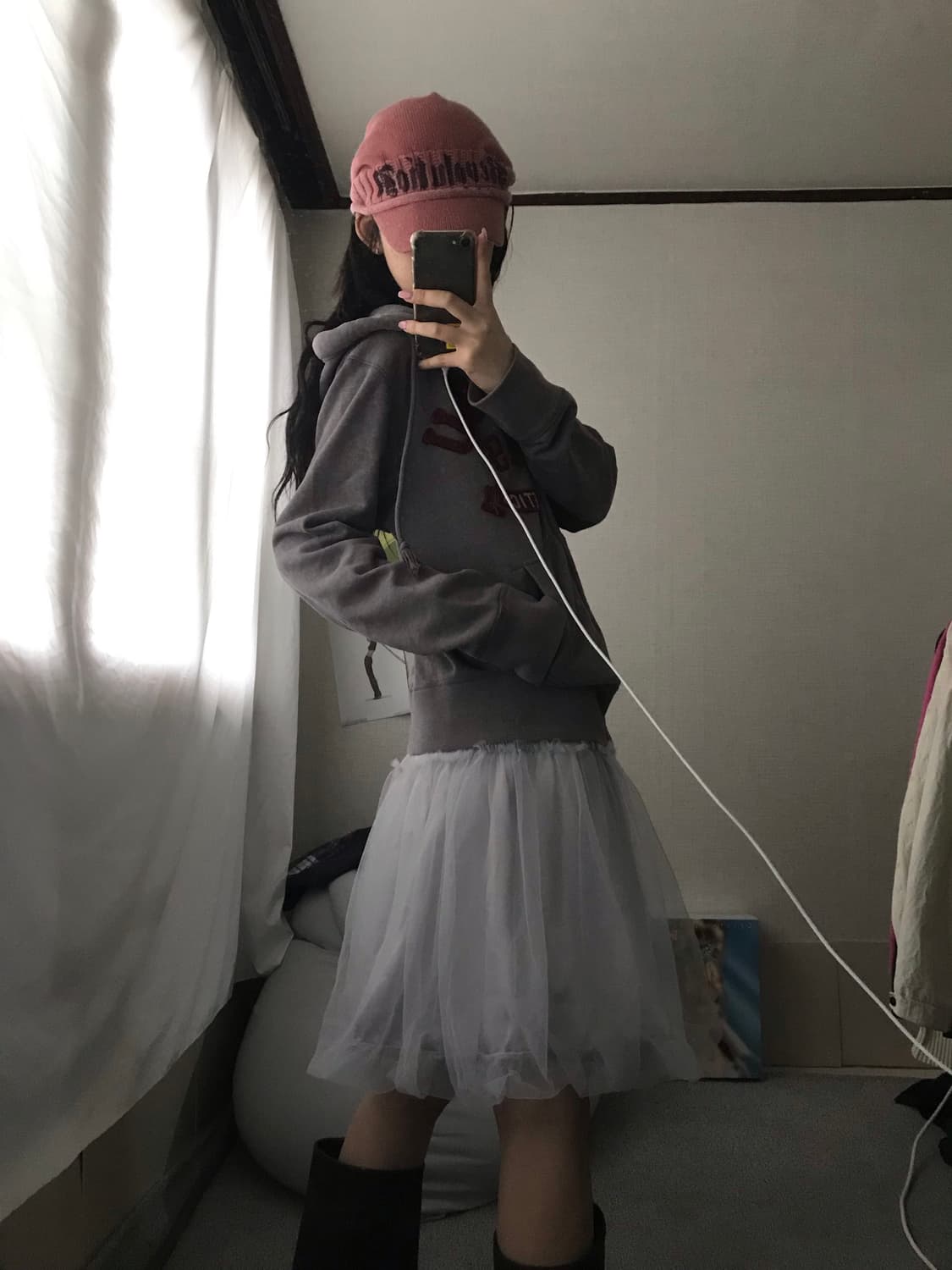 후아유 그레이 버건디 후드집업 상품이미지6