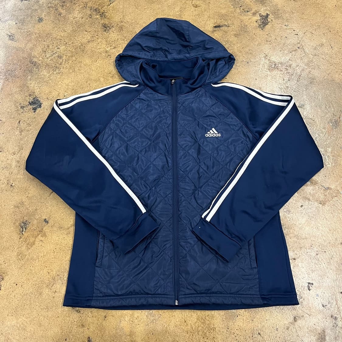 [정품/110] 아디다스 퀼팅 후드 집업 네이비 b19 상품이미지2
