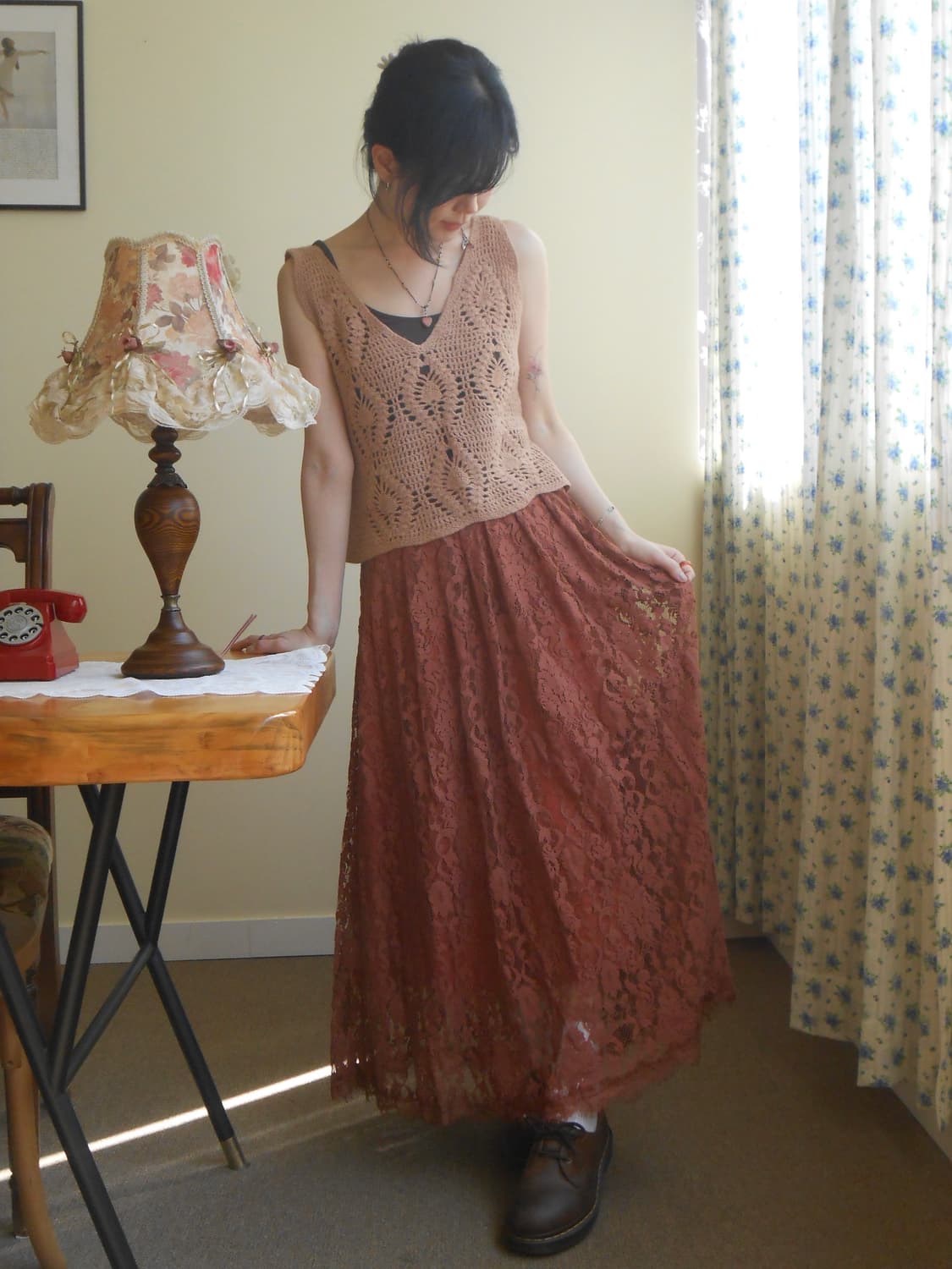 브릭 로즈 레이스 플레어 스커트 상품이미지2