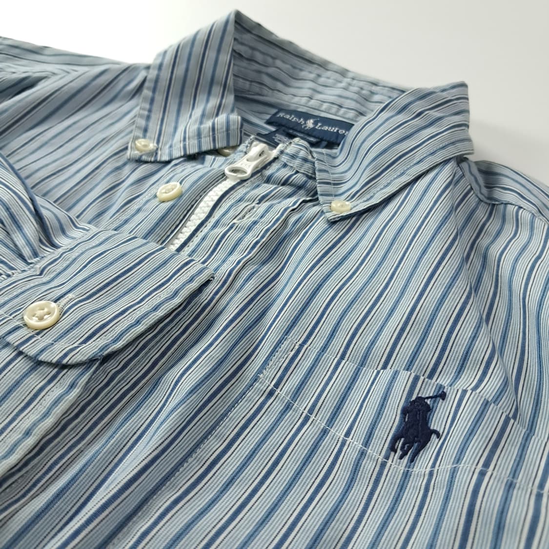 CK158 FREE 폴로 90s 블루 스트라이프 크롭 셔츠 상품이미지4
