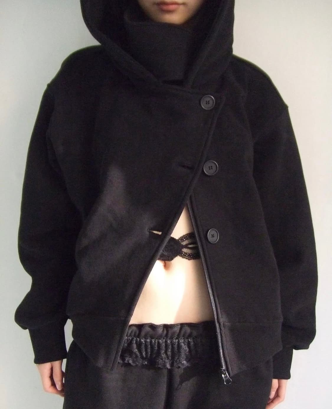 오스하이 후드집업 High Neck Hood Zip Up Black 상품이미지2