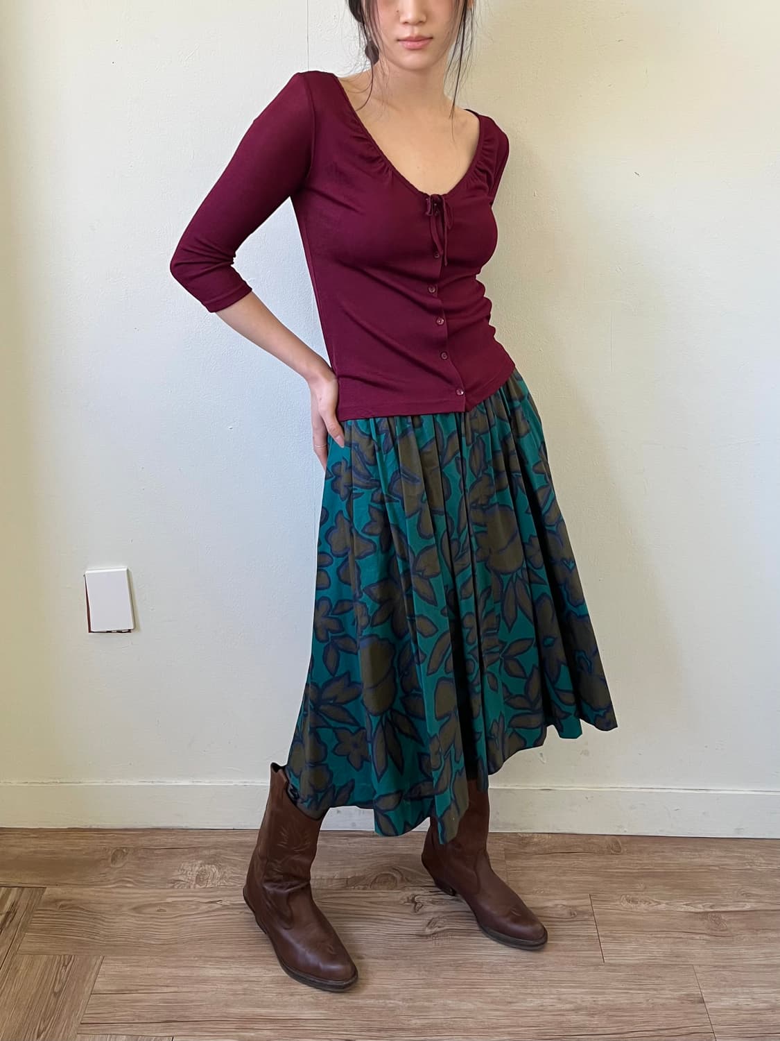 WO HOP 버건디 가디건 상품이미지5