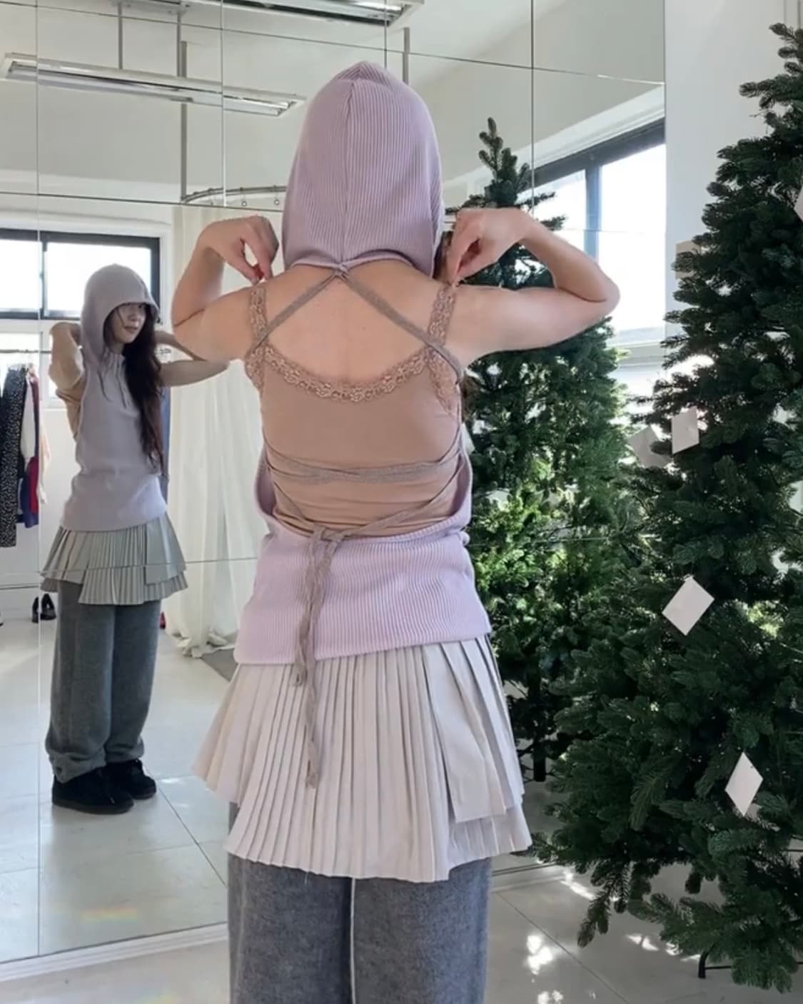 샵페어리 홀터넥 후드 나시 (핑크) 상품이미지3