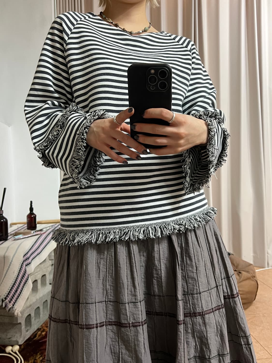 Leshop 여성 디테일 5부 스트라이프 긴팔 상품이미지1