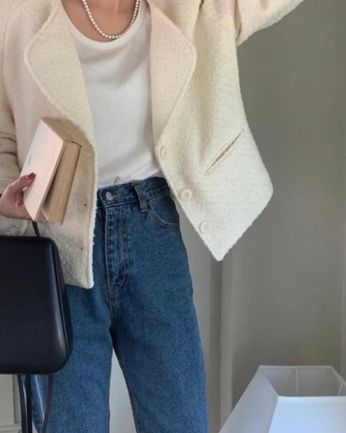 위어Ouir 노카라 트위드자켓 아이보리 상품이미지2