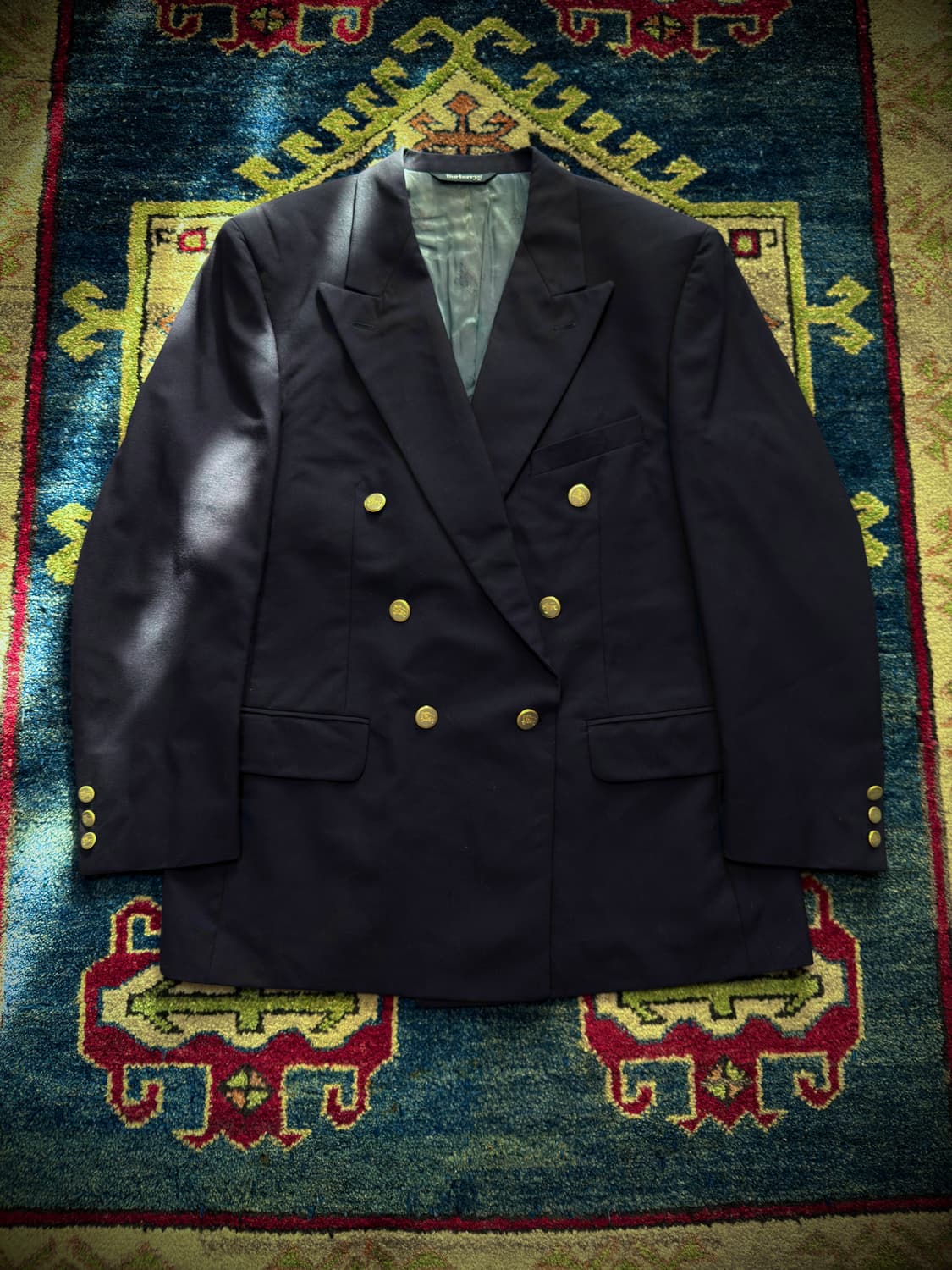 80s 90s USA 버버리 네이비 금장 더블 브레스티드 자켓 상품이미지1