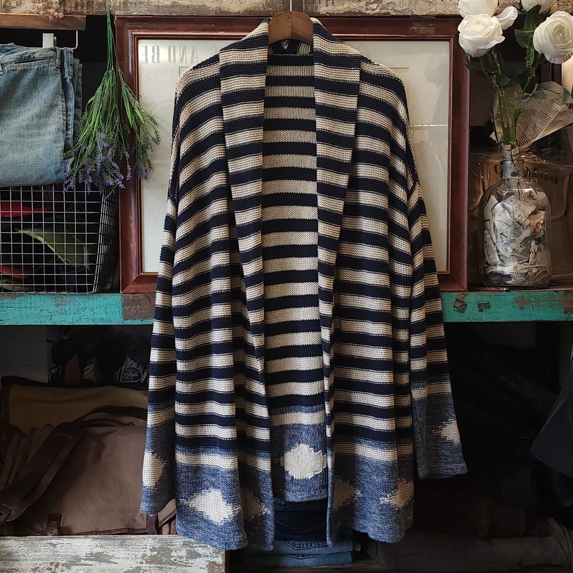 폴로 랄프로렌 가디건 웨스턴 스트라이프 나바호 오픈 롱 가디건 F 상품이미지1