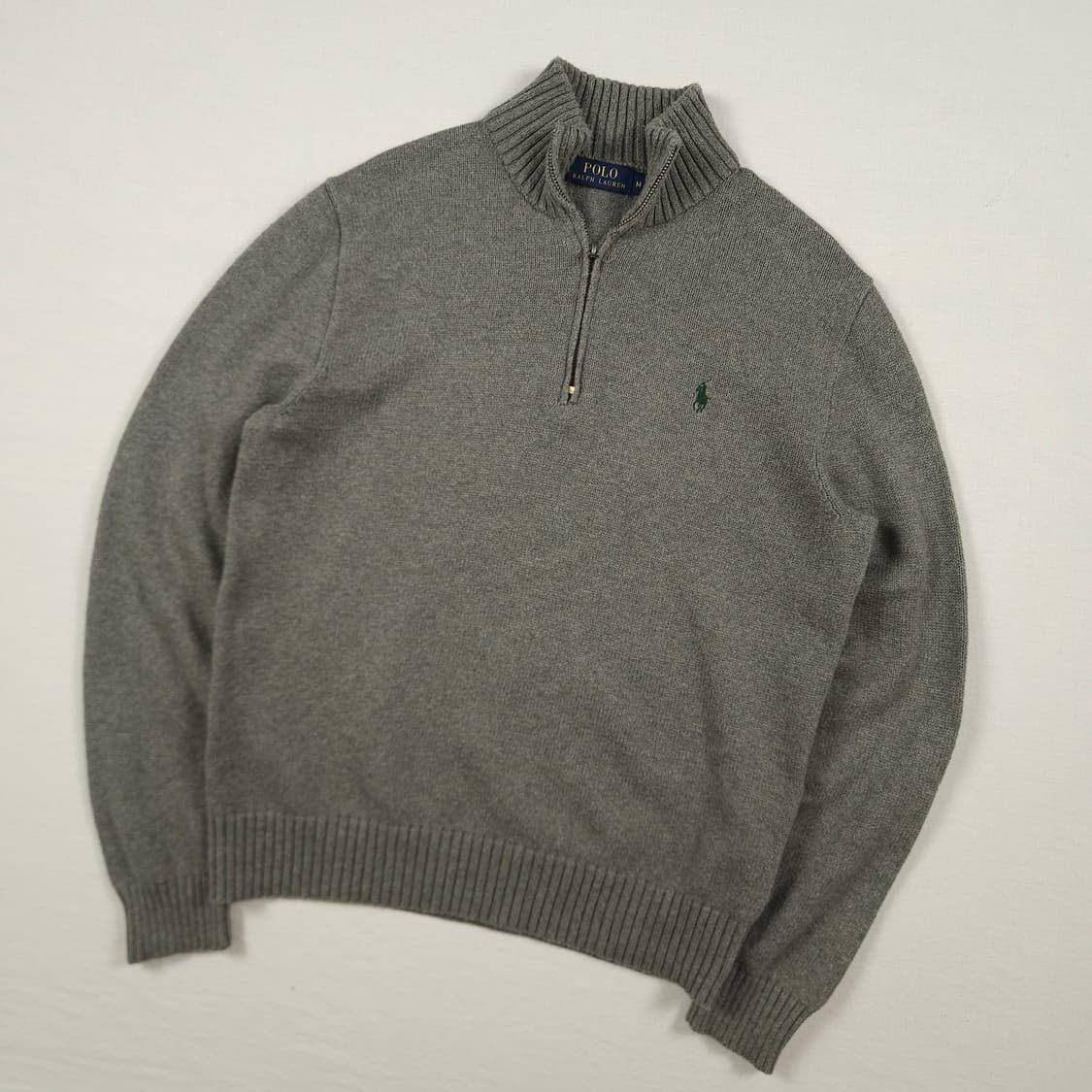 M(95)폴로 랄프로렌 코튼 반집업니트 그레이 상품이미지2