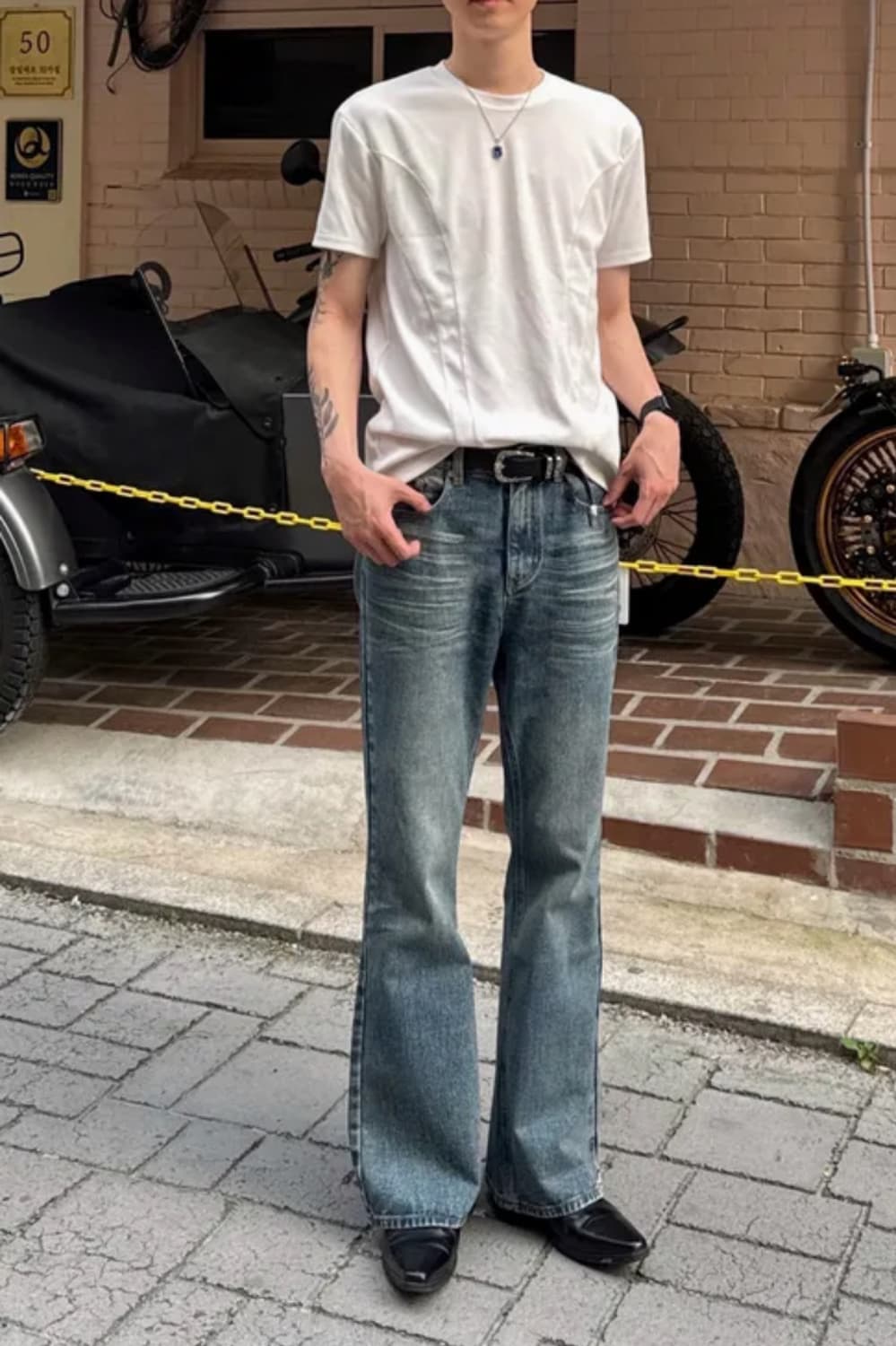 L) 디앤에스알 시그니처 플레어 데님 팬츠 블루 디앤써 상품이미지4