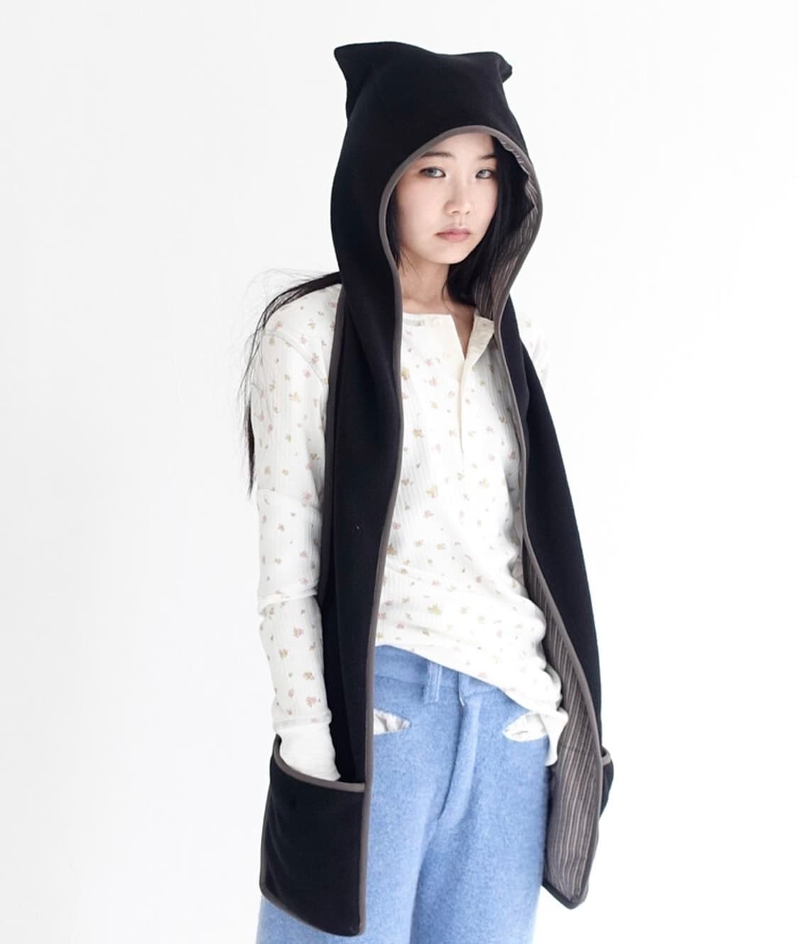 샵페어리 fleece ear 후드 머플러 블랙 상품이미지1