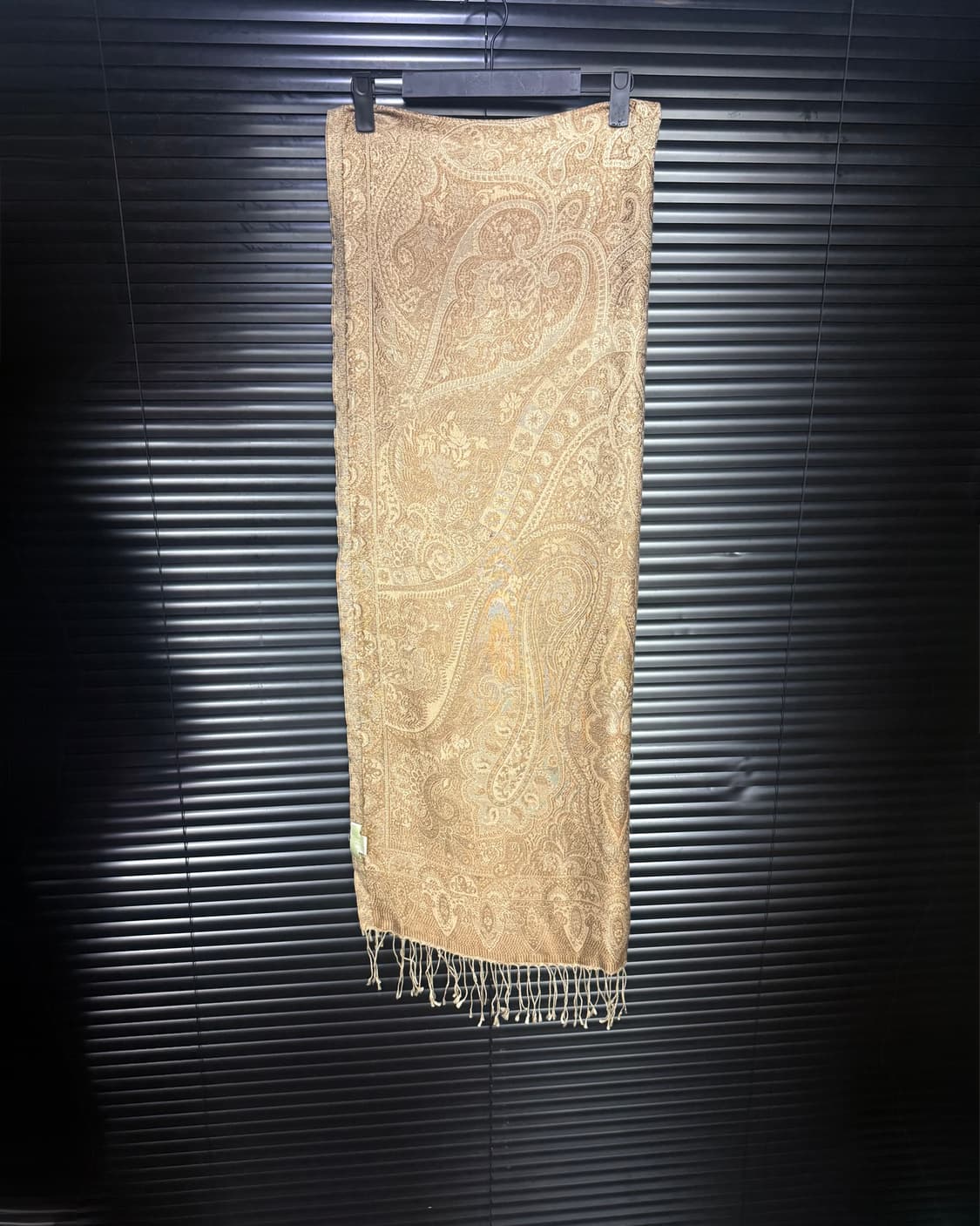 PASHMA 페이즐리 패턴 빈티지 실크 머플러 목도리 에스닉 웨스턴 골드 상품이미지4