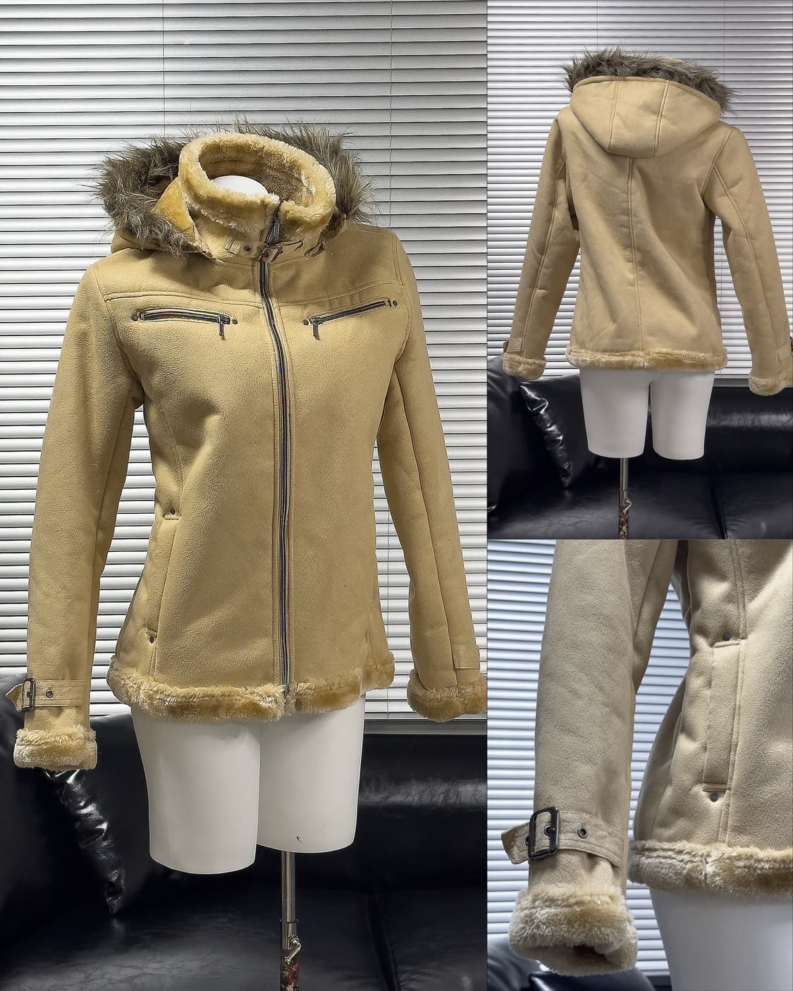 {Unknown} Beige Faux Fur Hood Jacket 상품이미지1