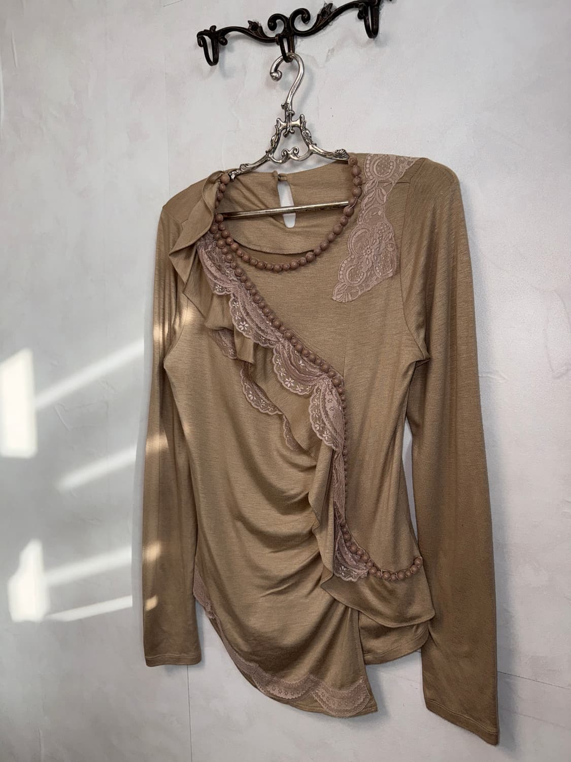 Pink beige fairy ruffle lace long sleeve 상품이미지3