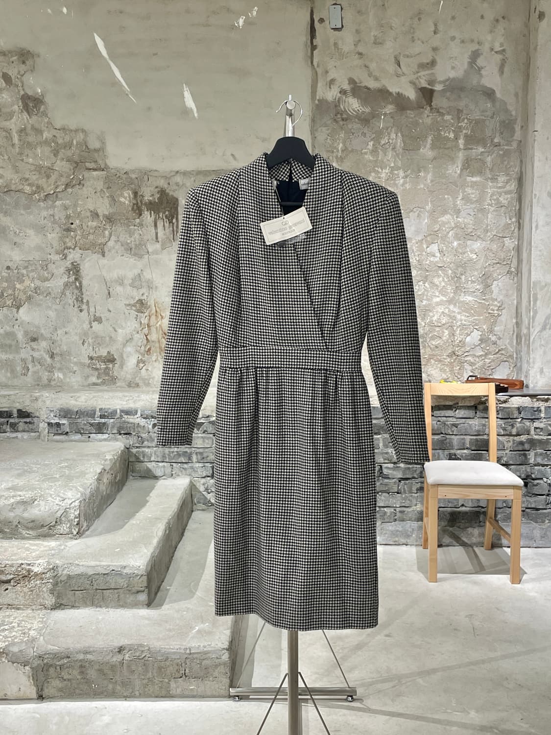 발렌티노 가라바니 부티끄 하운드 투스 체크 개더 울 원피스 상품이미지1