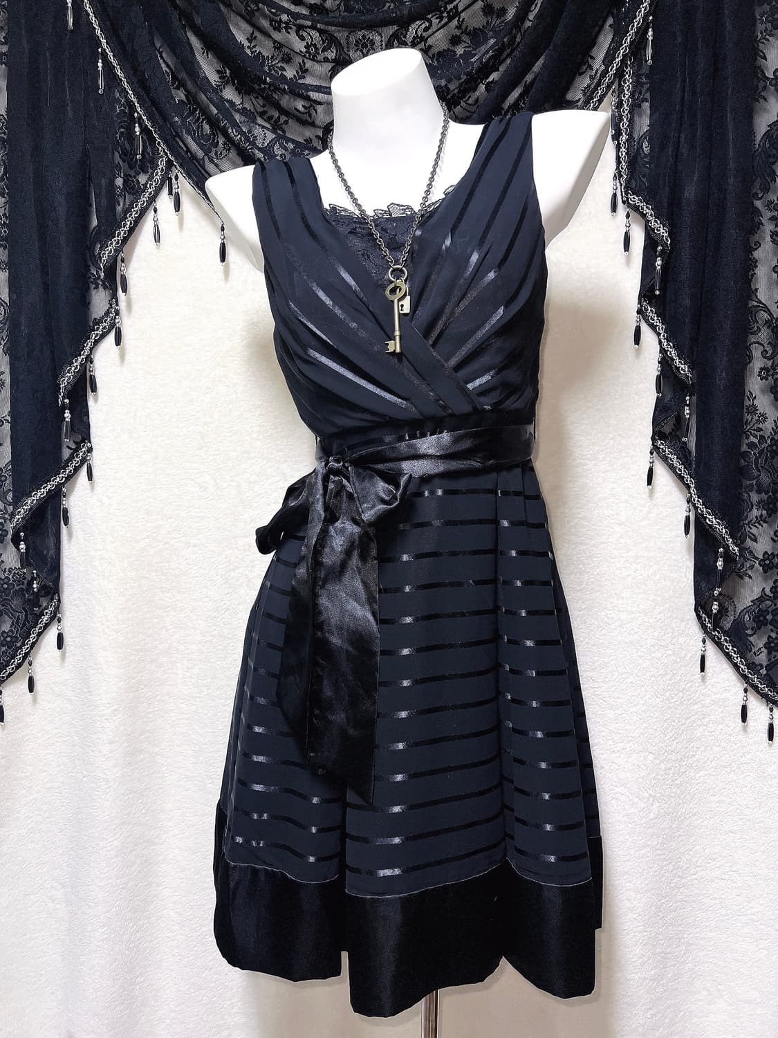 로맨틱고딕 고스펑크 로리타 로걀 갸루 블랙 레이스 새틴 리본드레스 원피스 상품이미지7