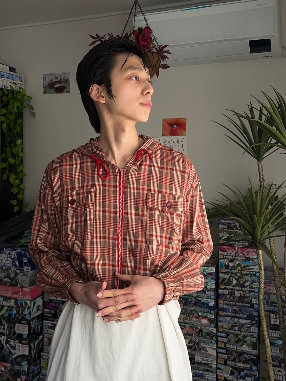 Jazz House 크롭 체크 후드 집업 상품이미지1