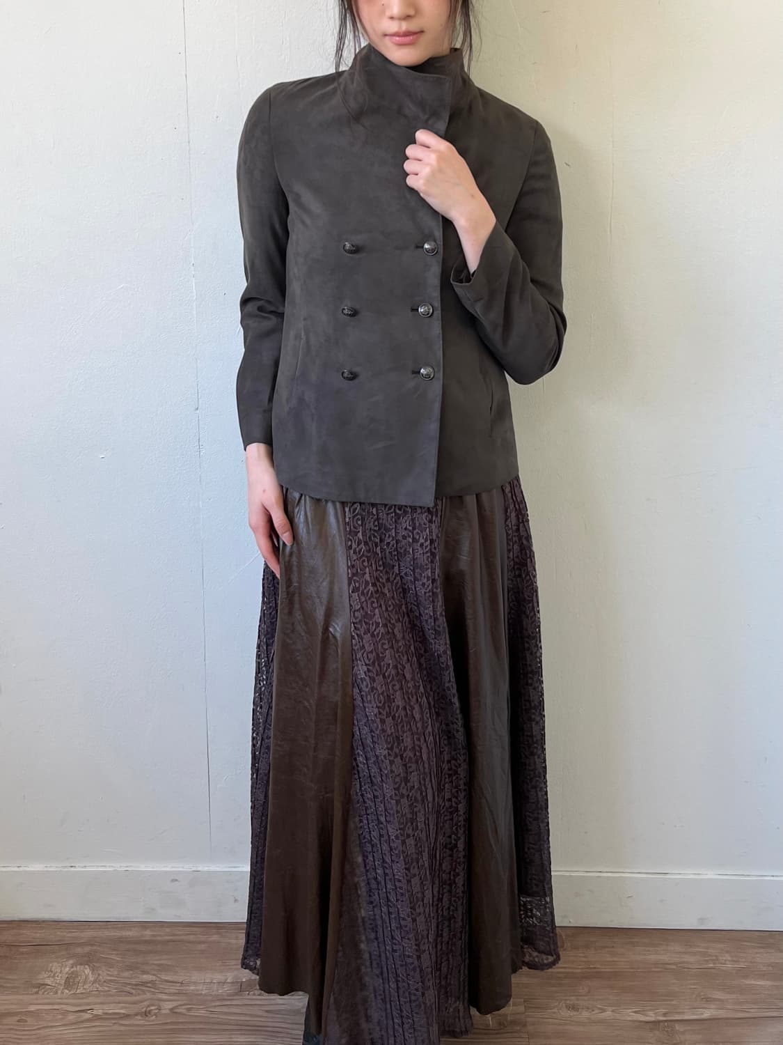 KIYOKO TAKASE 스웨이드 올리브 더블 자켓 상품이미지3