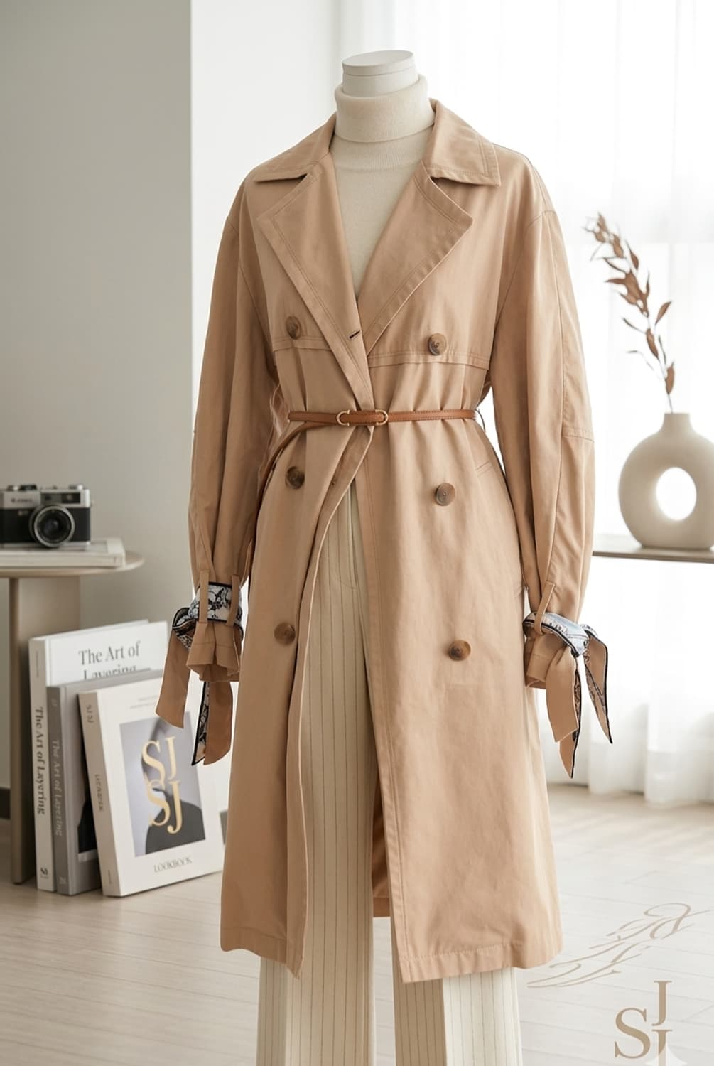 [SJ SJ] 디테일 끝판왕! 소매 스카프 리본 트렌치코트 상품이미지1