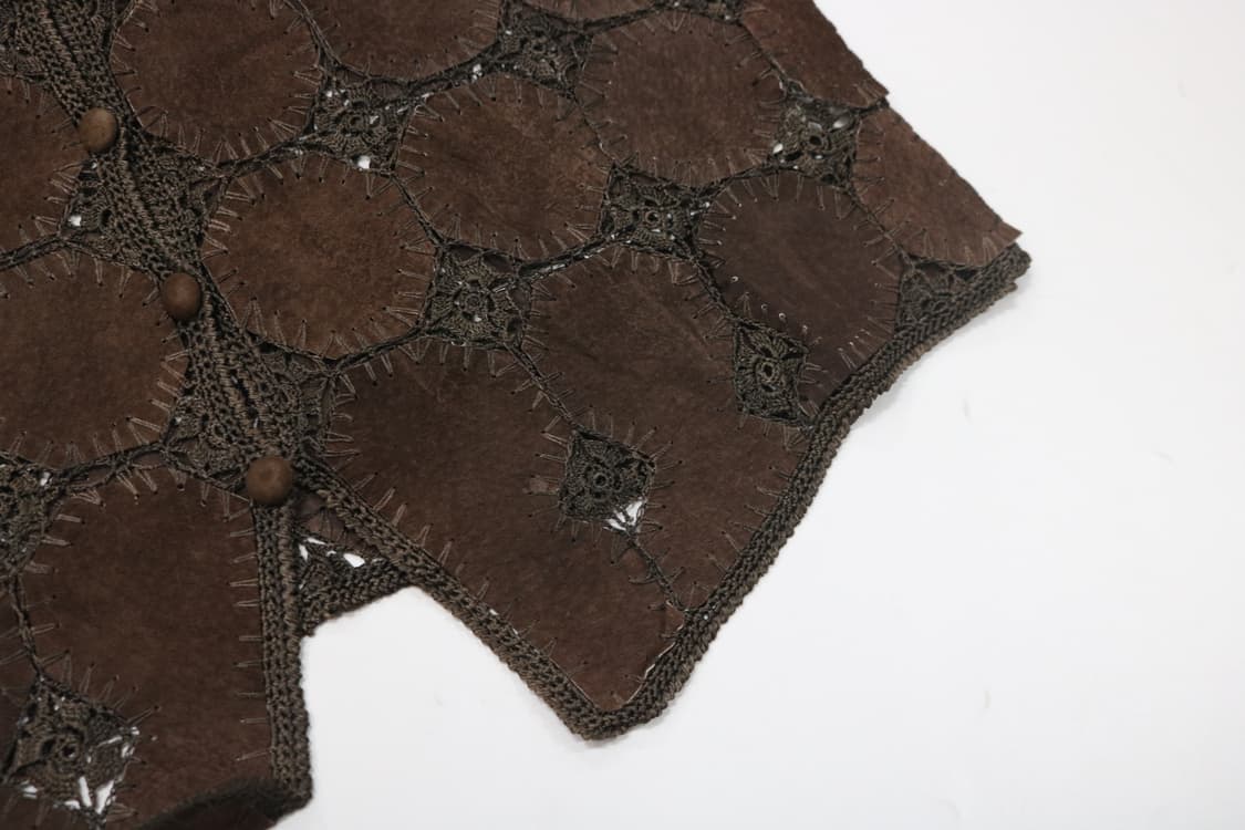 Caldcattle 빈티지 브라운 패치워크 리얼 레더 크로쉐 베스트 상품이미지7