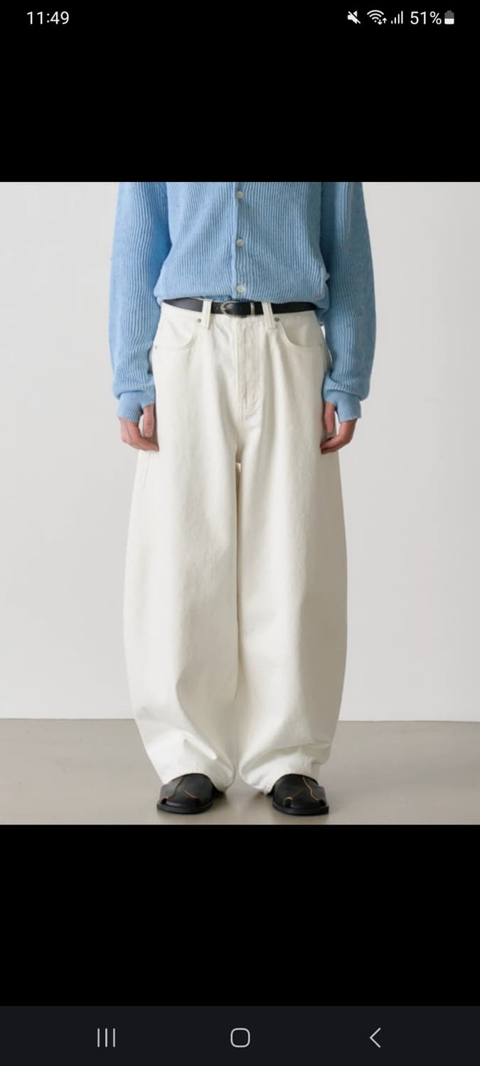 노운 남자 와이드 커브드 팬츠 화이트 새상품 상품이미지3