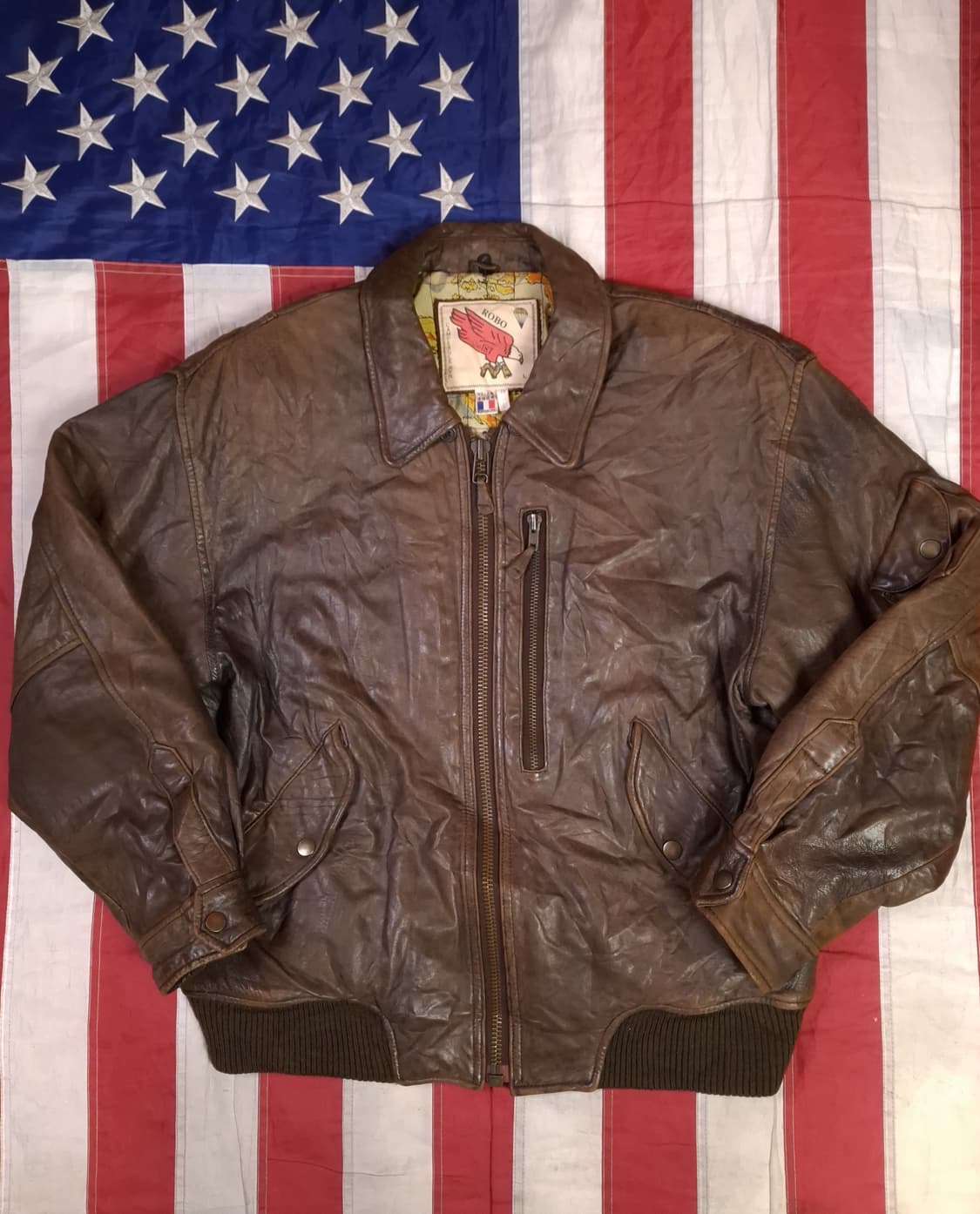 오리지날 90's 일본판 ROBO 밀리터리 리얼레더 항공점퍼 상품이미지1