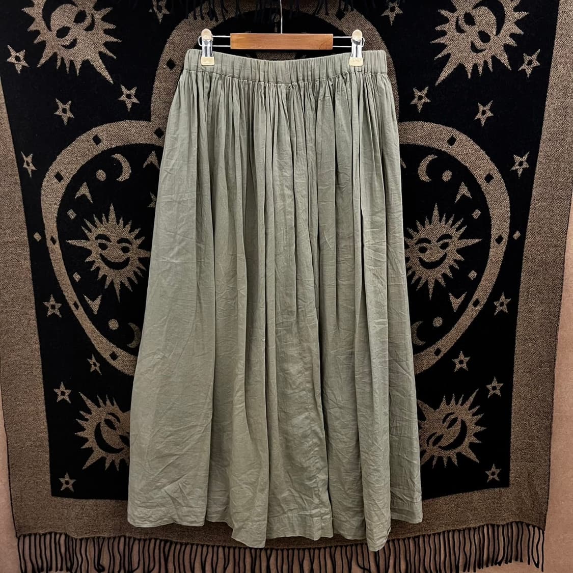 빈티지 포레스트 모리 말차카키 셔링 플레어 시어 롱스커트 K0125 상품이미지3