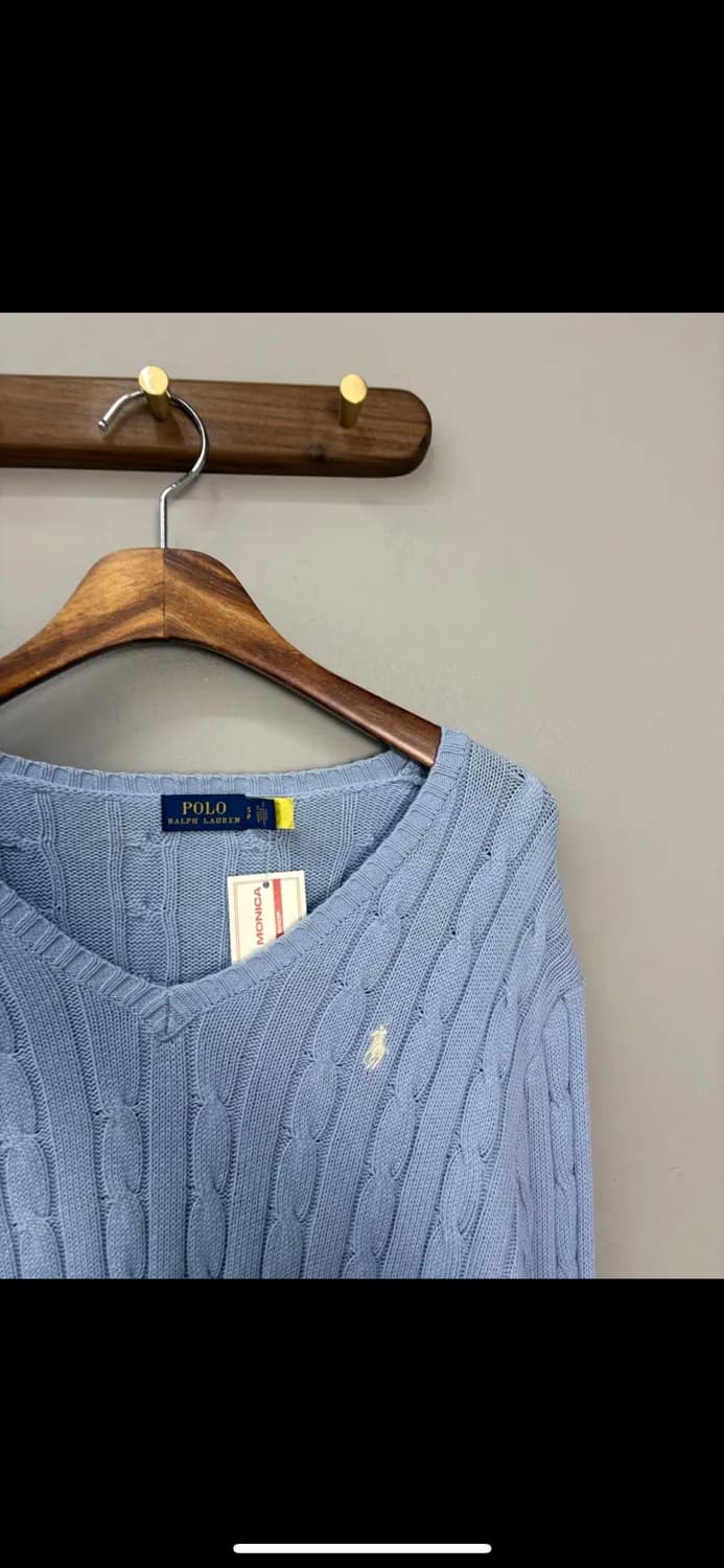 폴로 랄프로렌 로고 브이넥 케이블 스카이블루 니트 H938 상품이미지3