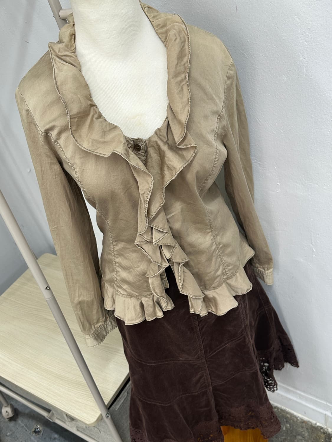 🍮라떼갸루 코디세트🍮 프릴셔츠 벨벳 뜨개 롱 스커트 그런지 고딕풍 상품이미지5