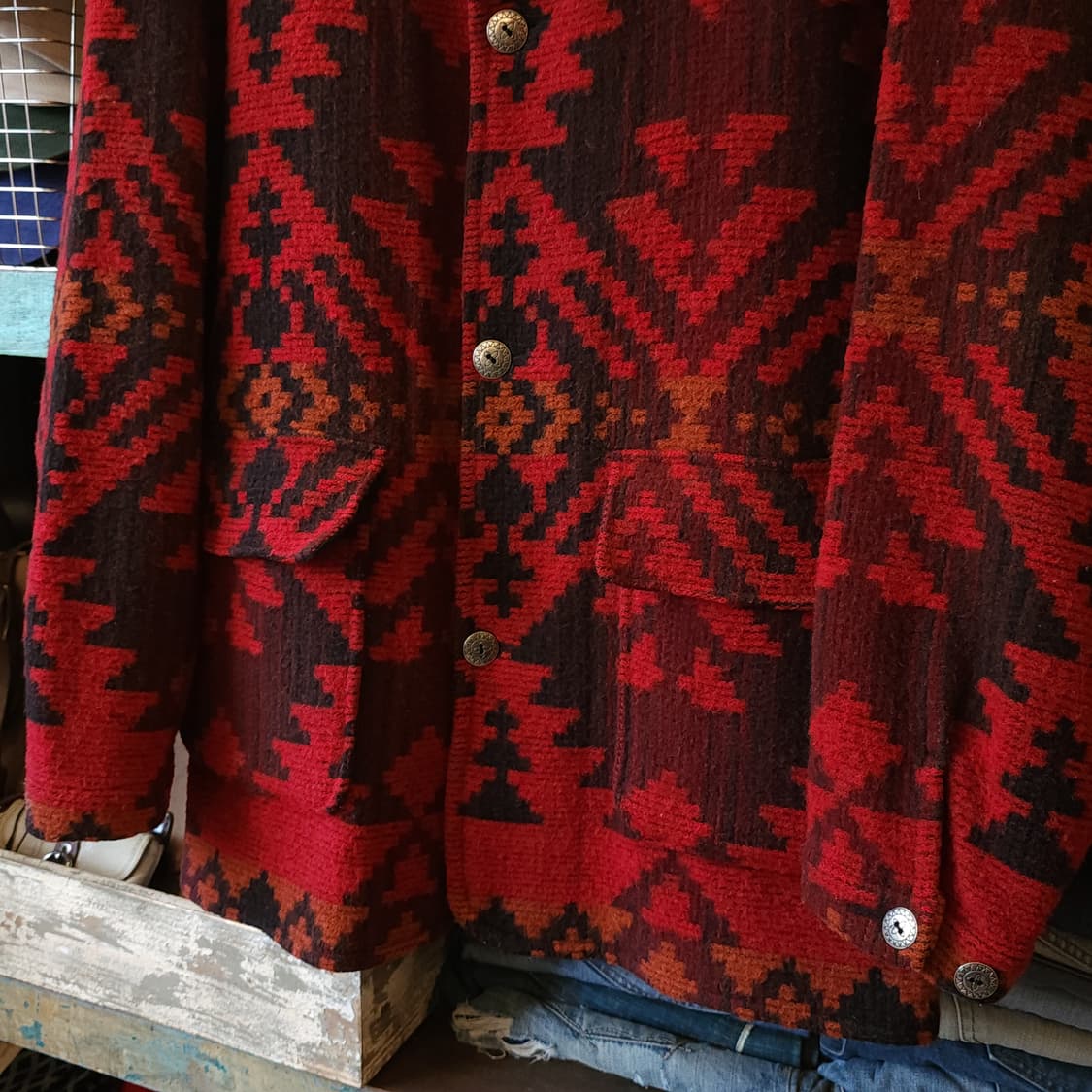 90년대 울리치 아즈텍 패턴 울 오버코트 L 상품이미지9