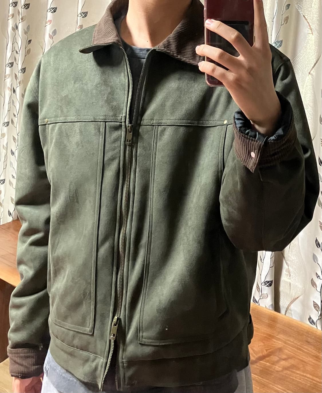 코듀로이 카라 스웨이드 워크 자켓 카키 (L) 새상품  상품이미지1