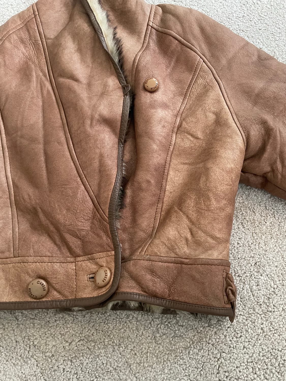 vintage 90s shawl collar crop leather jk 상품이미지4