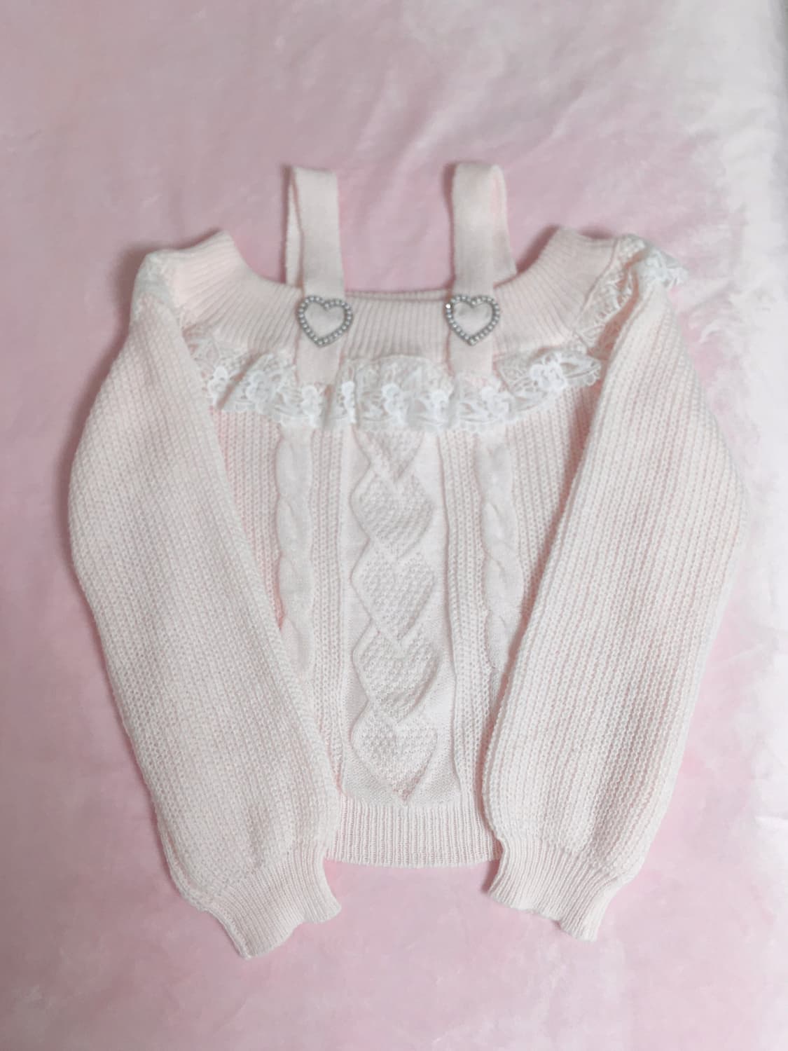 히메갸루 레이스 하트 오프숄더 니트 리즈리사 트랄라라 디어리 잉그니 상품이미지2